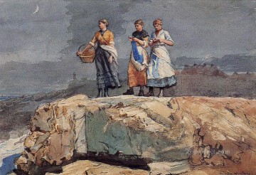  Cliffs Painting - Where are the Boats aka On the Cliffs Realism painter Winslow Homer